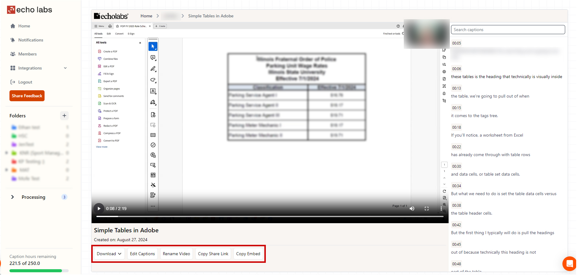 Screenshot of Echo Labs post-upload dashboard