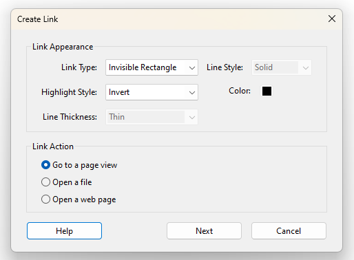 Screenshot of Create Link Dialog box on Adobe Acrobat