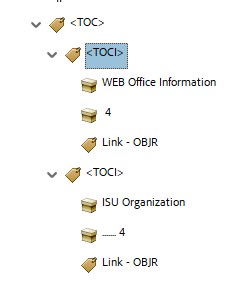 Screenshot of ttags tree with Table of contents structure with a link.