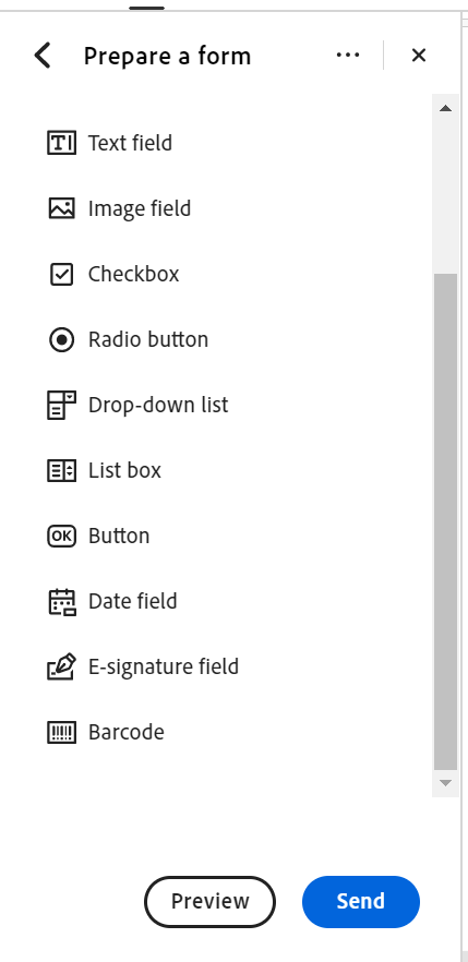 screenshot of the Form control options. Listed below.