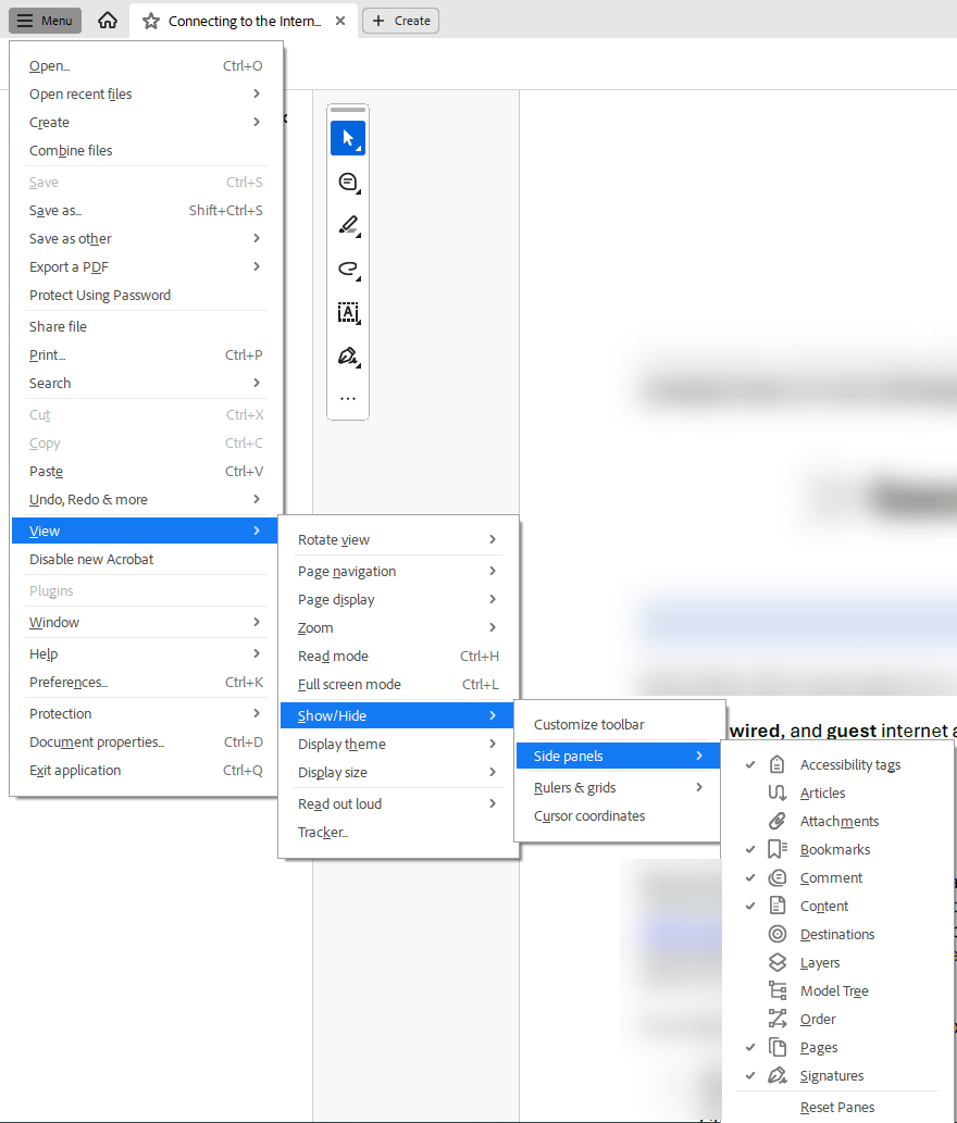Screeenshot of Menu path to accessibility tags.