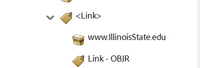 Screenshot of tags tree with Link - OBJR below the content box with the link text.