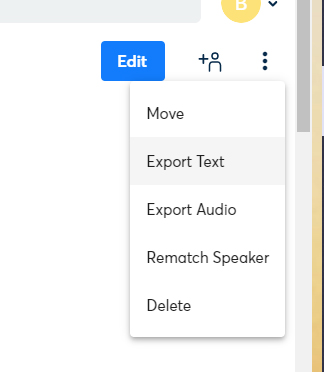 Screenshot of Menu option with the Export Text option highlighted.