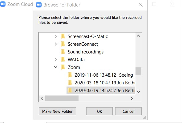 Screenshot of Zoom File Browser. 