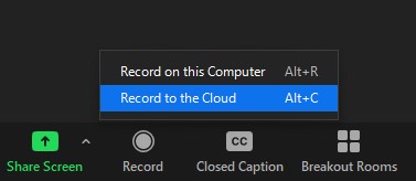 Screenshot of Record to Cloud option