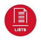 Red circle icon with a document and the word 