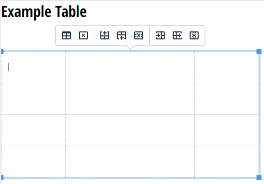 Screenshot of table with 4 columns and 4 rows with Table Options above.