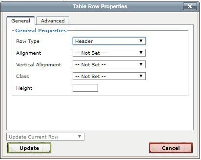 Screenshot of table row properties box.