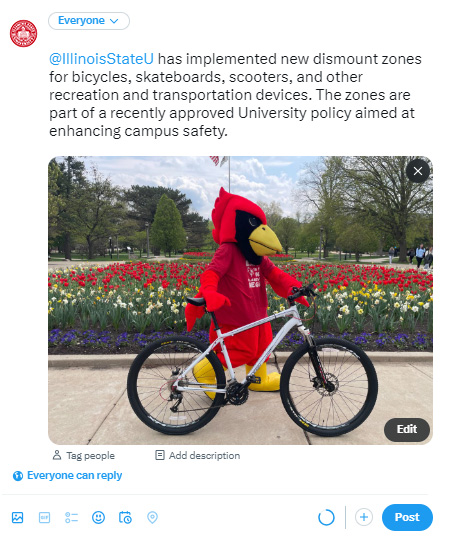 Screenshot from ISU's Twitter account showing how to add description to images