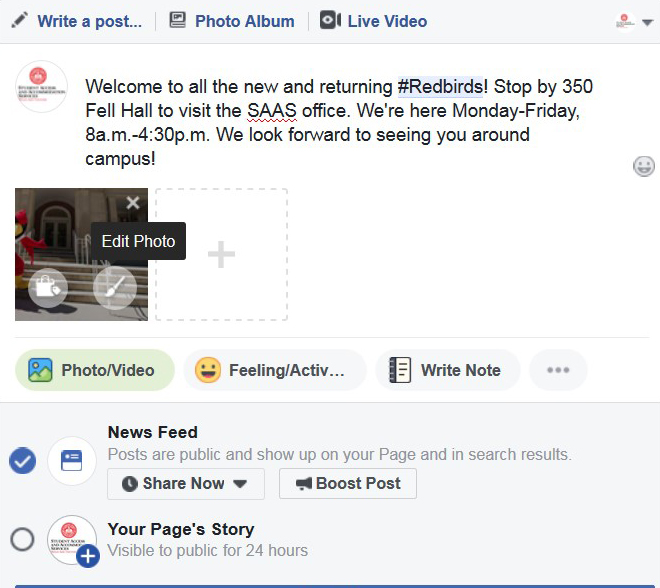 Screenshot of Facebook edit post screen.