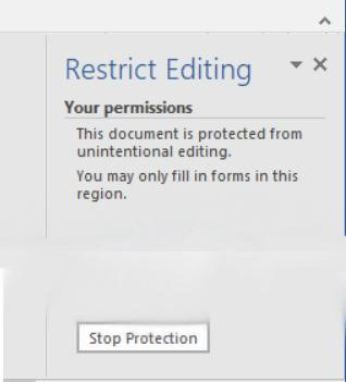 Screenshot of Restrict Editing Panel with Stop Protection Button