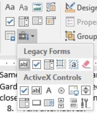 Screenshot of legacy tools with Text Form Field option highlighted.