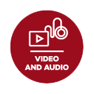 Red circle icon with a screen and the words 