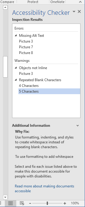 Screenshot of Microsoft Accessibility Checker.