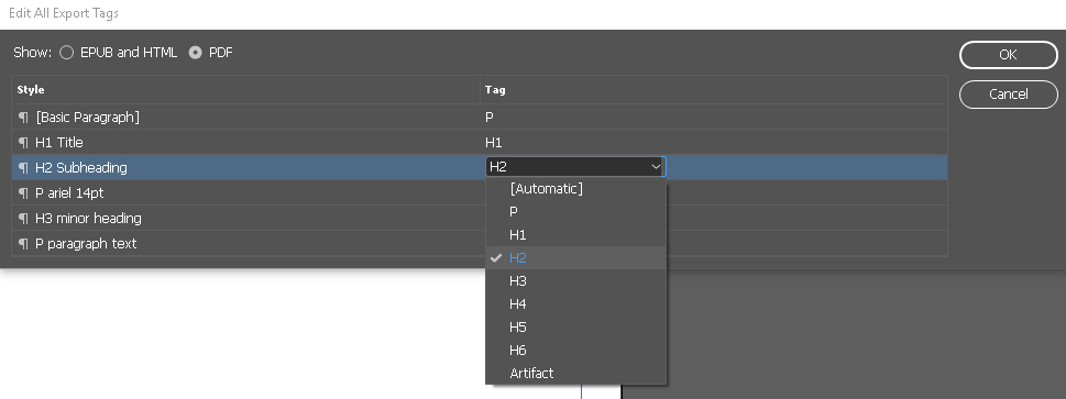 Screenshot of Edit All Export Tags dialogue box.