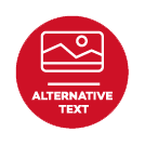 Red circle icon with a photo and the words 