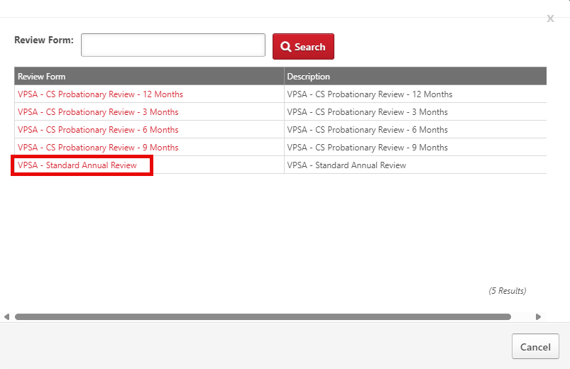 Select Review Form