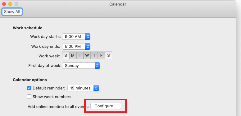 Screenshot of the configure button on the Mac
