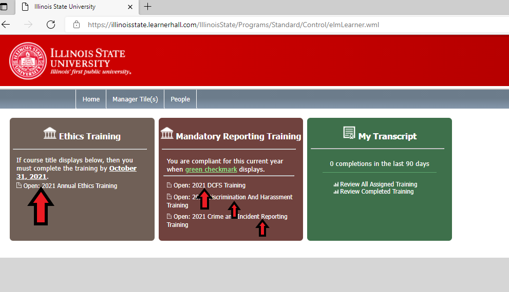 Screenshot depicting the Ethics Training Portal Home Page