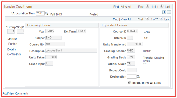 Image of Transfer Credit Term section