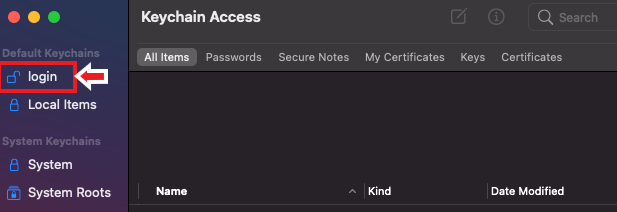 Keychain Access Login button