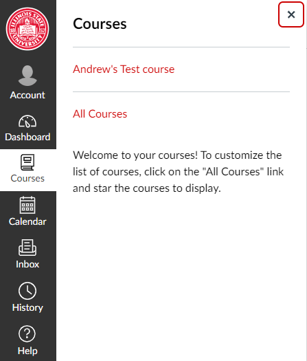 Courses button in Canvas
