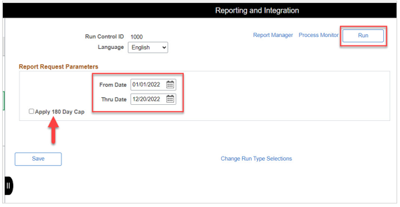 Image of Report Request Parameters section
