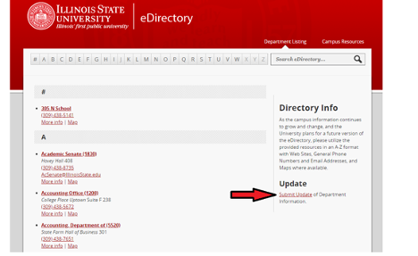 Screenshot depicting the location of the Submit Update link in the lower-right of the eDirectory page
