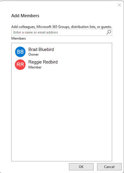 Image of Add Members window with owner and member