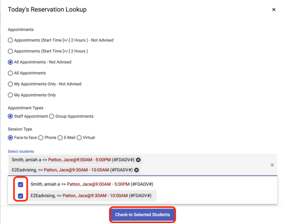 Image of Today's Reservation Lookup window