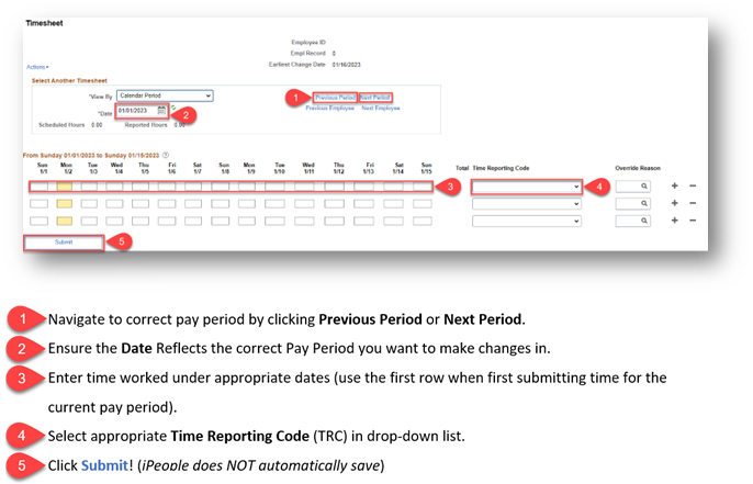 Sample Timesheet with numbering, to follow descriptions