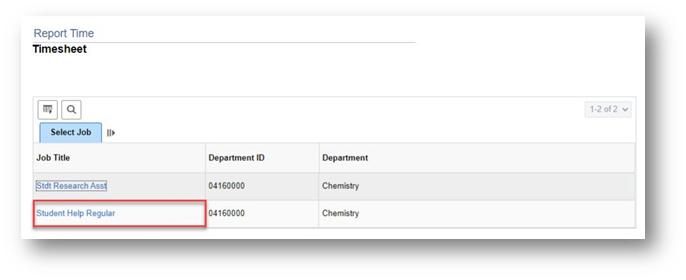 Subpage with Report Time header, showing example of two different student jobs shown listed