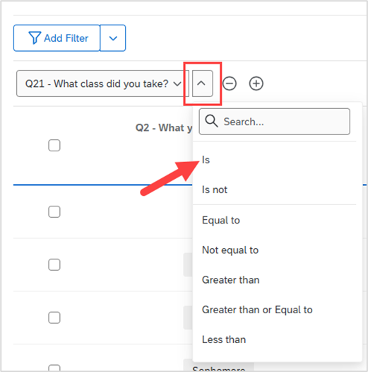 Arrow with qualifiers dropdown menu