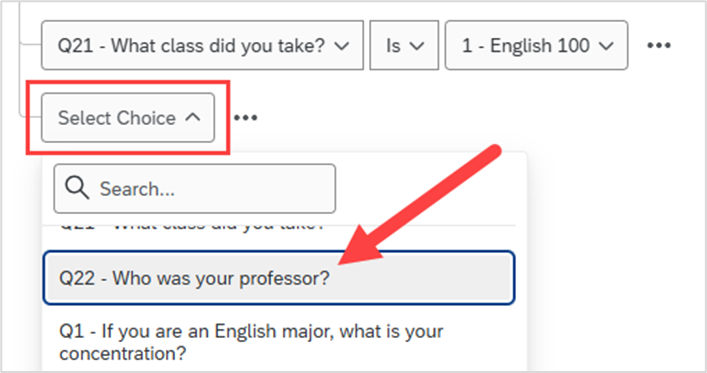 Select Choice dropdown menu with question choices