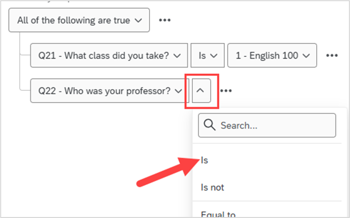 Arrow with qualifiers dropdown menu