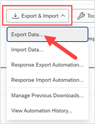 Export & Import dropdown menu