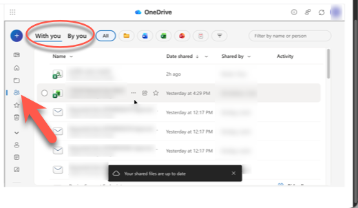 Screenshot of the Shared Items page in OneDrive