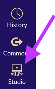 Screenshot of Canvas left-side navigation menu with arrow pointing to Studio