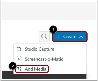 Screenshot of the create drop down menu showing add media