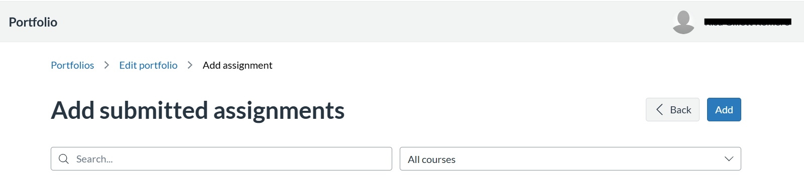 Screenshot of Add Submitted Assignments pop-up