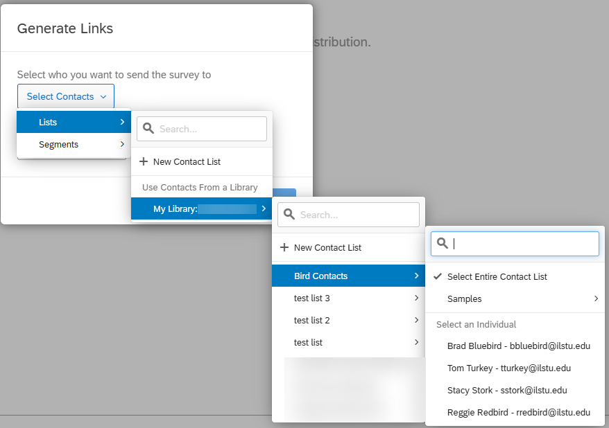 Image of Generate Links window with sample directory