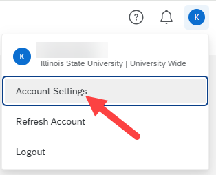 Profile dropdown menu with Account Settings link