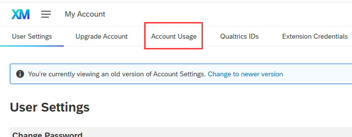 Account Usage tab