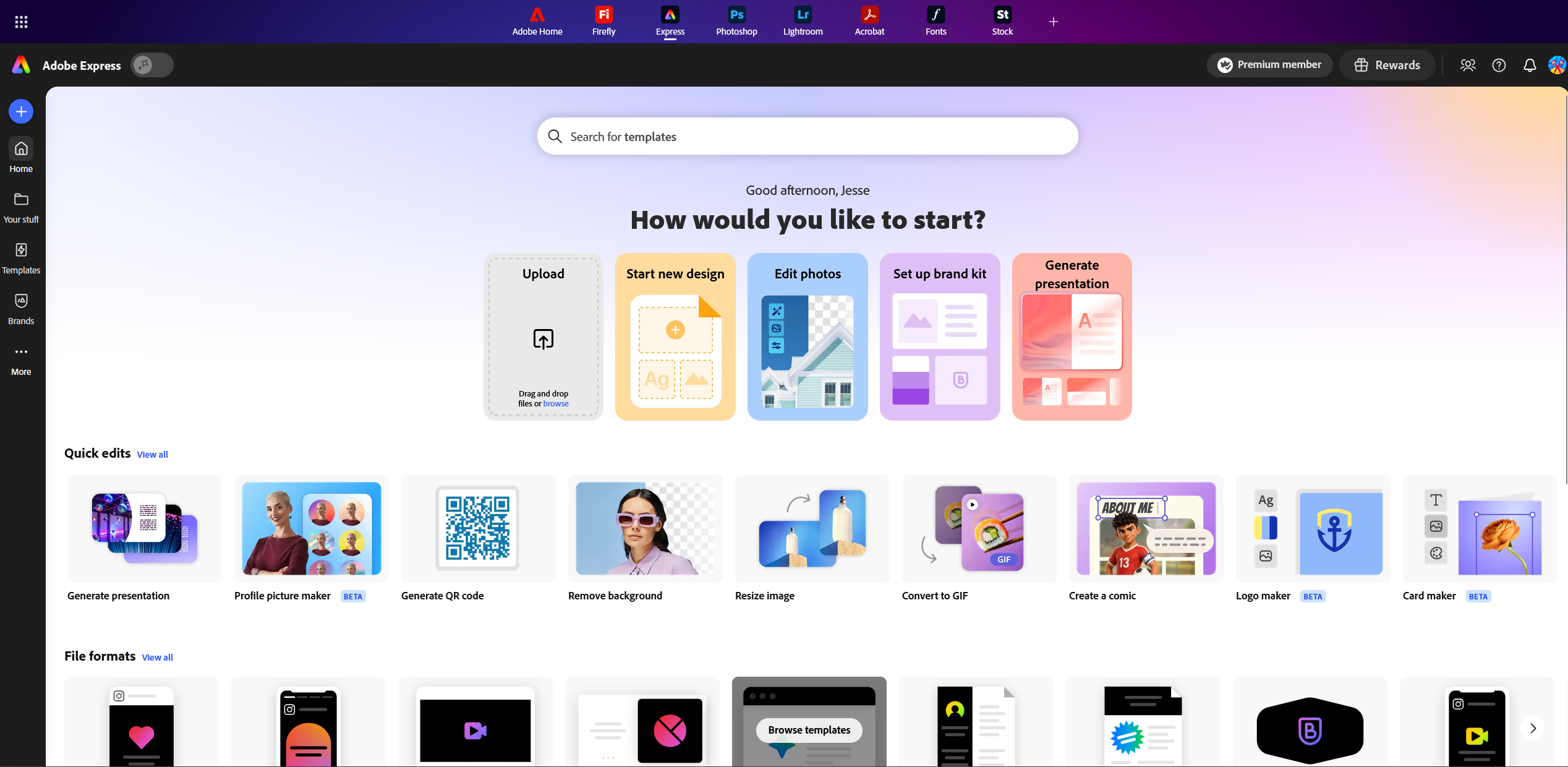 Adobe Express Home Page