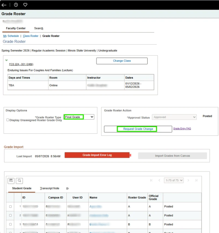 request grade change button
