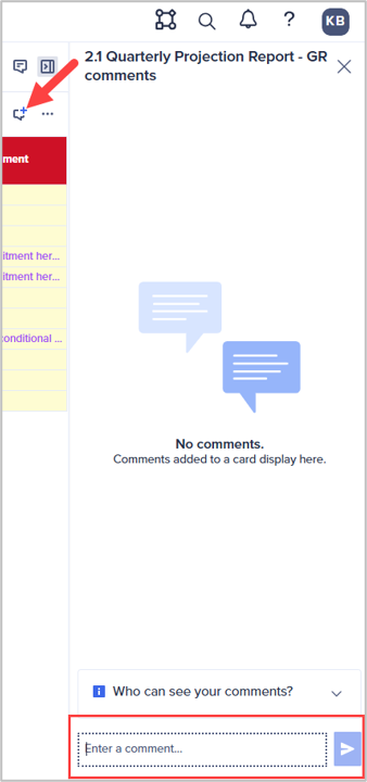 Comments icon and Comments menu with 