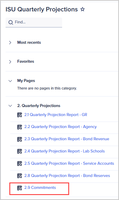 ISU Quarterly Projections page with 2.9 Commitments link
