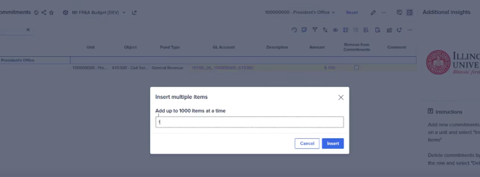 Insert multiple items window