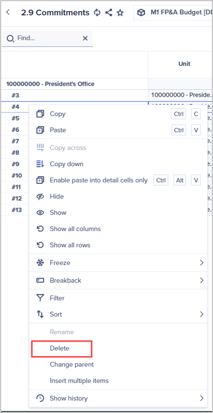 Menu with Delete link