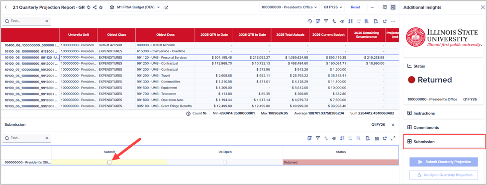 Submit column with checkbox an Submission button